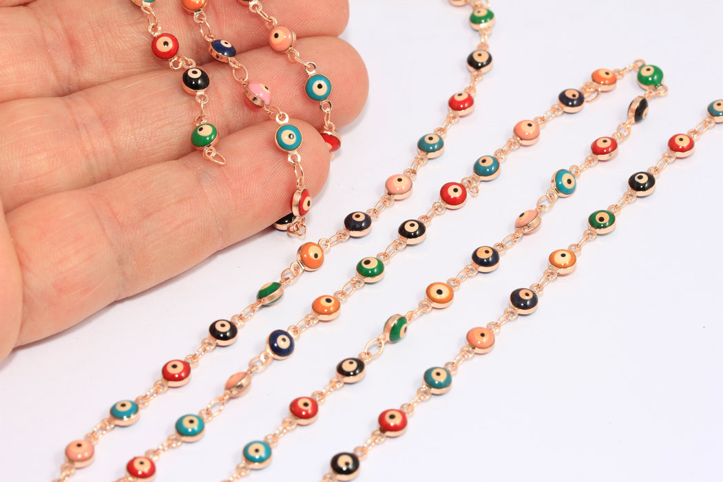 4,6mm Rose Gold Evil Eye Drop Chain, Evil Eye Beaded Chain, BXB183