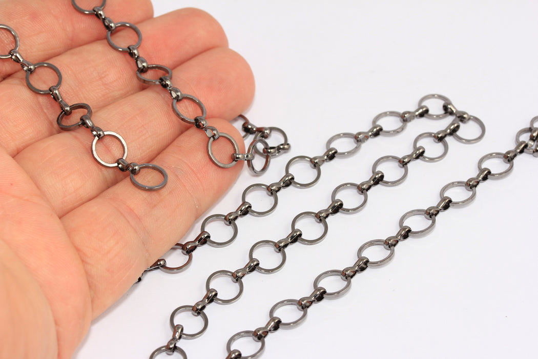 8mm Gunmetal Plated Bar Chain, Round Link Chain, BXB139-1