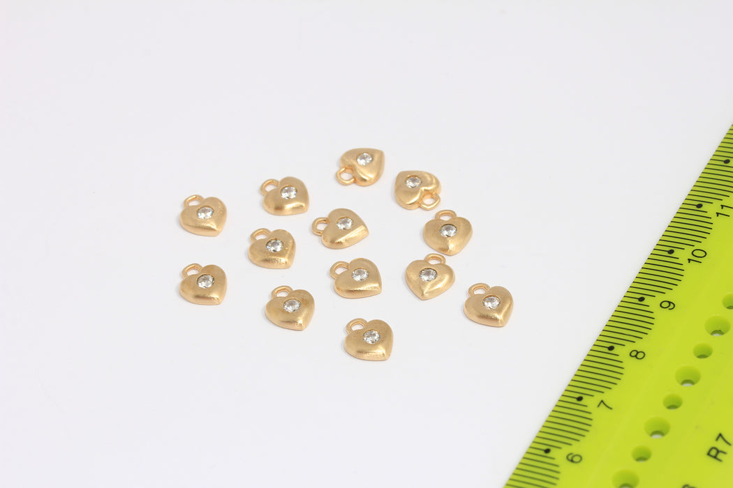 7x9mm Ham Pirinç CZ Kalp Takılar, Mini Mikro Taşlı Kalp Boncuklar, CHK412-2