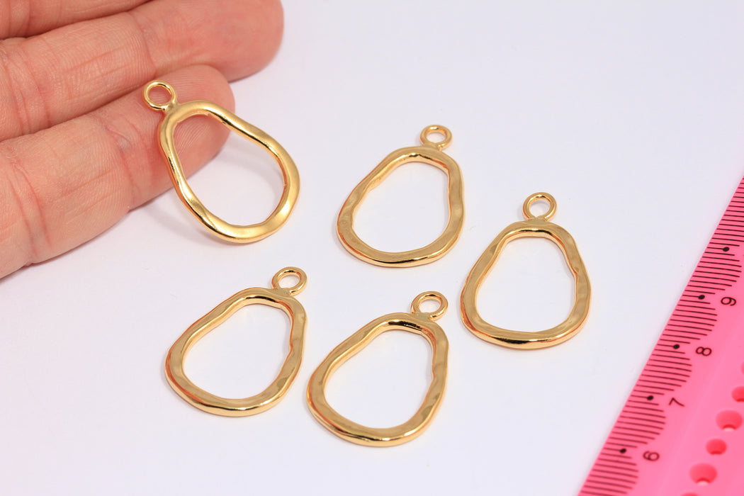 Ciondoli a goccia irregolari in oro lucido 24k da 19x25 mm, ciondolo ad anello a goccia, CHK262-5
