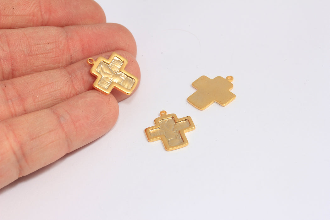 Ciondolo a forma di croce in oro opaco 24k da 16x16 mm, ciondolo per collana a forma di croce, CHK262-7