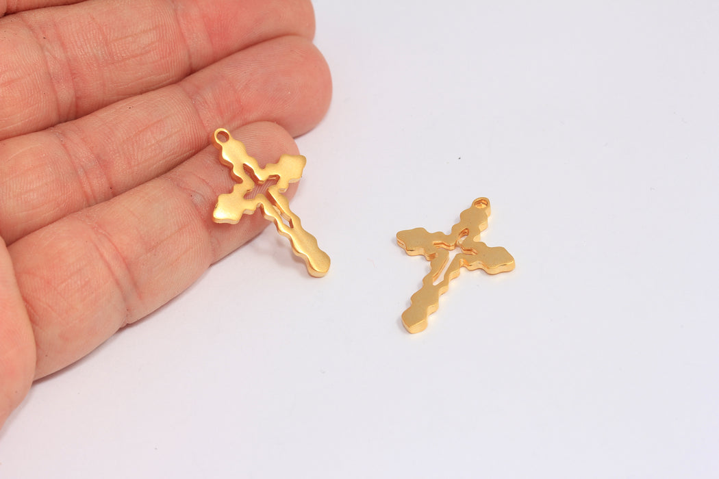 Ciondolo a forma di croce in oro opaco 24k, 20x28 mm, ciondolo religioso a forma di croce, CHK414-1