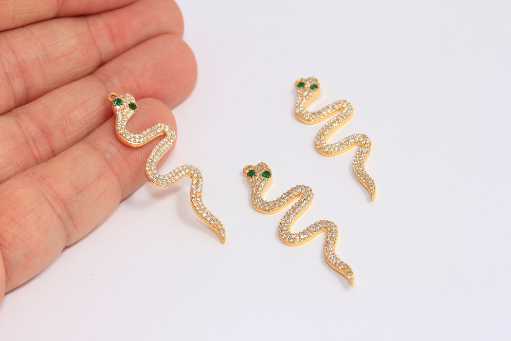 Ciondolo a forma di serpente in oro lucido 24k da 43 mm, con zirconi cubici, CHK429-2