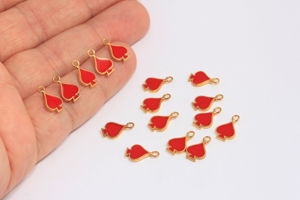 7,5x10mm 24 Ayar Parlak Altın Kürek Boncukları, Kırmızı Emaye Kürek Tılsımları, CHK262-3