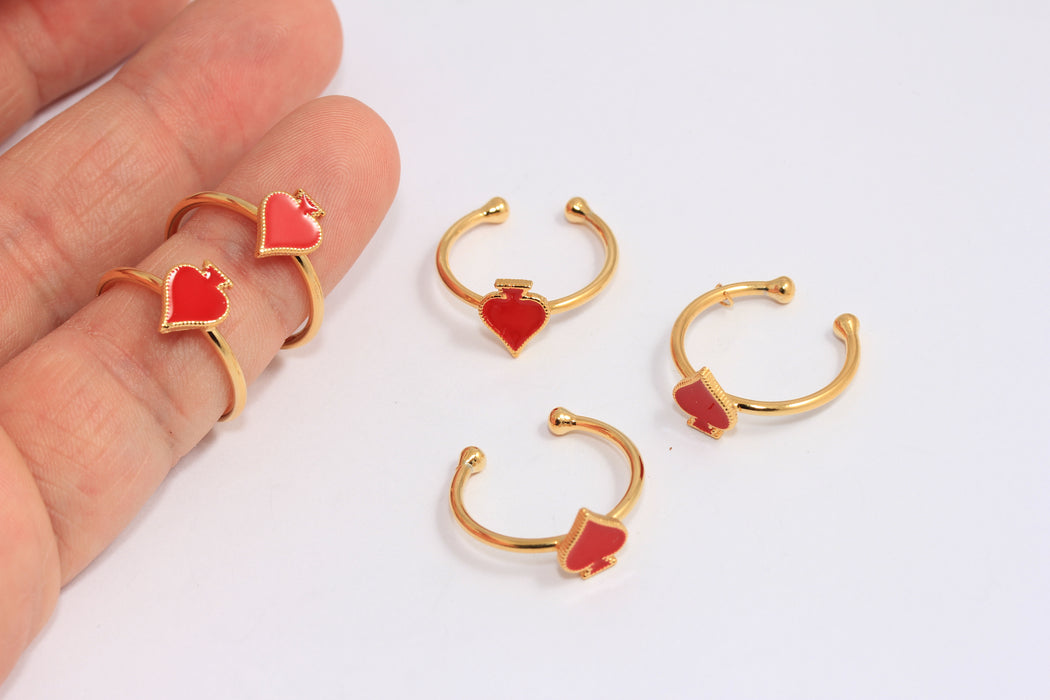 17mm 24k Shiny Gold Spade Ring, Red Enamel Spade Ring, CHK412-1