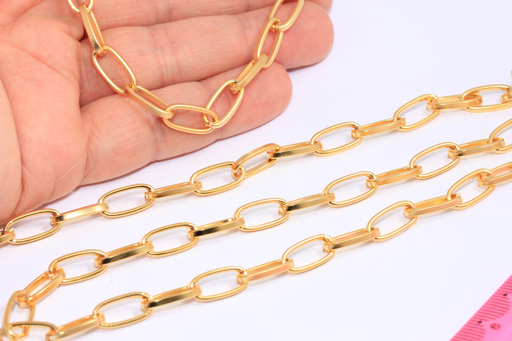 7x14mm 24k Matt Gold Link Chain, Oval Link Chain, Gold Bar Chain, BXB200-4