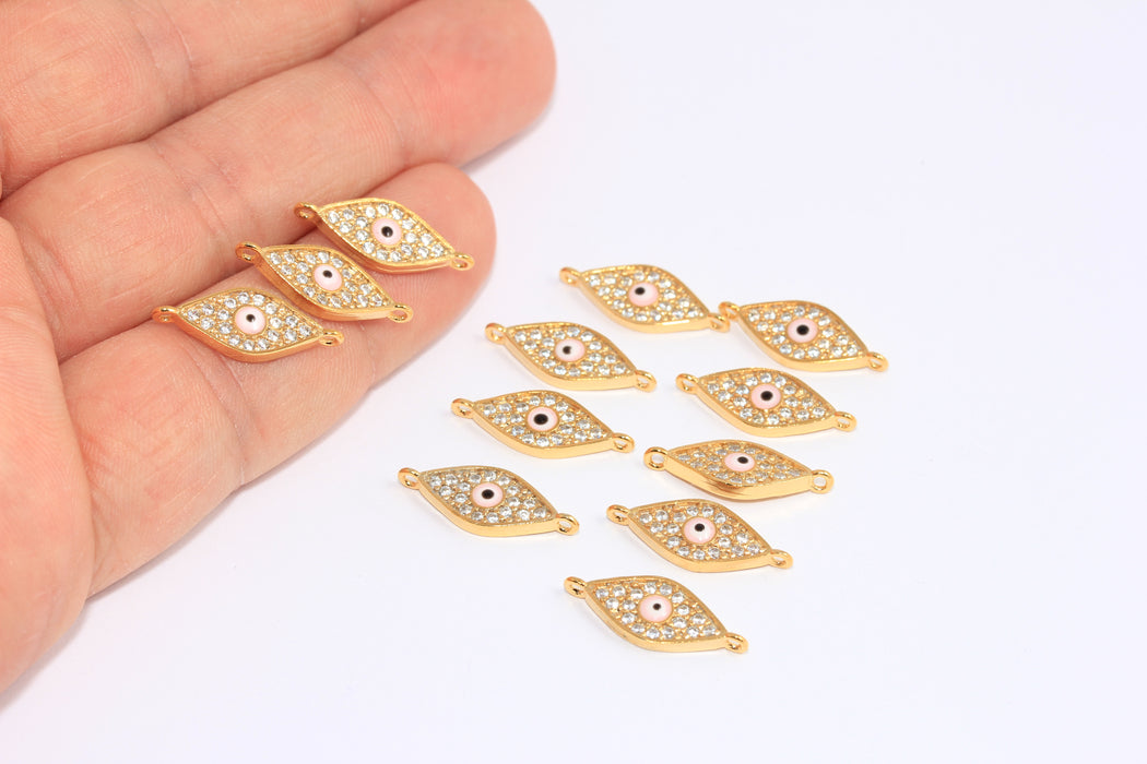 7x15mm 24 ayar Parlak Altın Kübik Zirkonya Nazar Boncuğu, Mikro Döşeme Nazar Boncuğu, CHK347-6