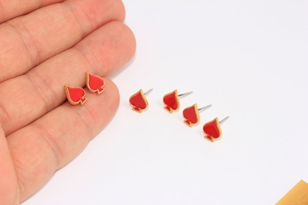 Spade Studs, Red Enamel Spade Earrings