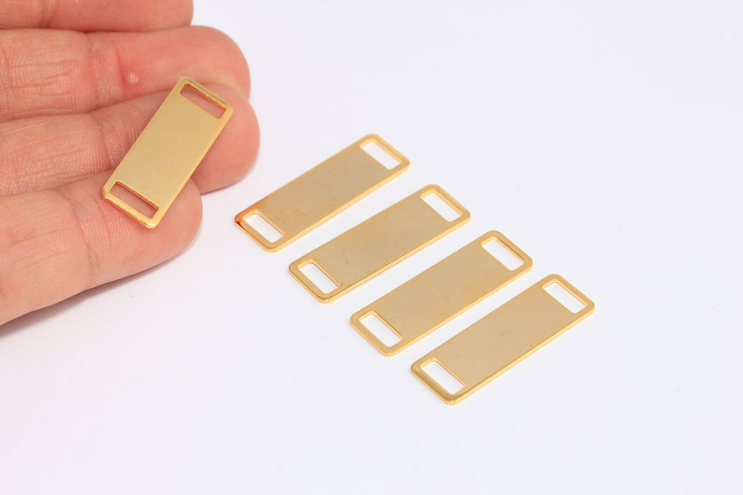 Ciondoli rettangolari in oro lucido 24k da 10x30 mm, per bracciale, stampaggio piatto, BRT641