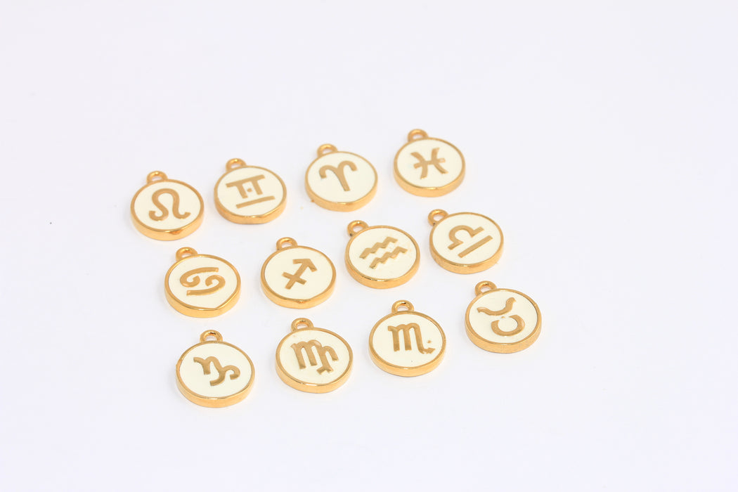 11x14mm All Zodiac Signs, 24k Shiny Gold Zodiac Charms, Astrology Charms, HRF75-2