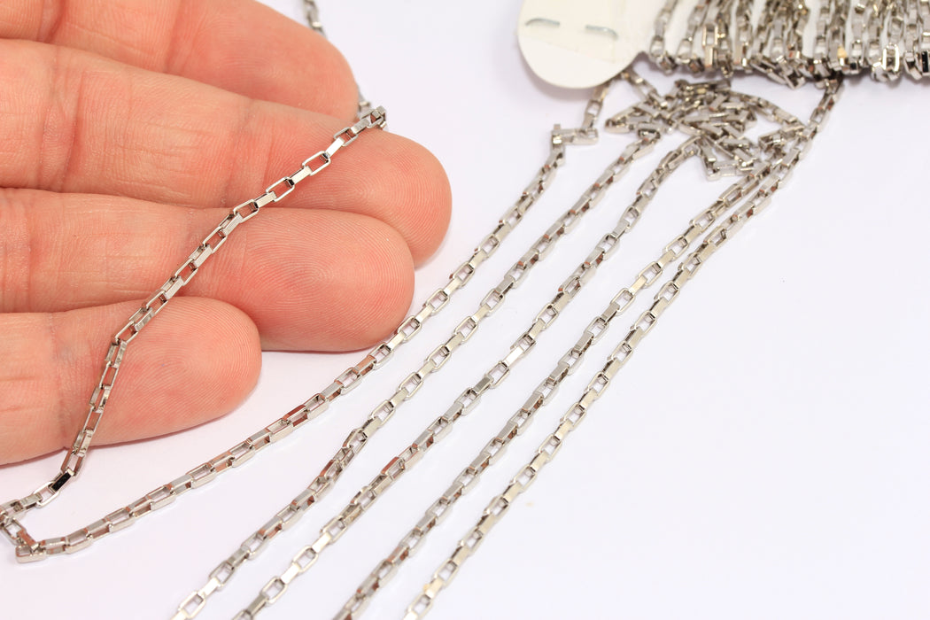 2mm Rhodium Plated Box Chain, Silver Oval Link Chain, BXB261-1