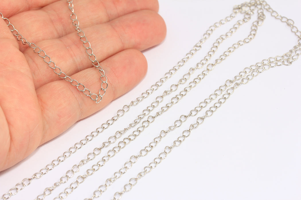 2,8 mm Rodyum Kaplamalı Uzatma Zincirleri, Kolye Uzatıcıları, BXB61-1