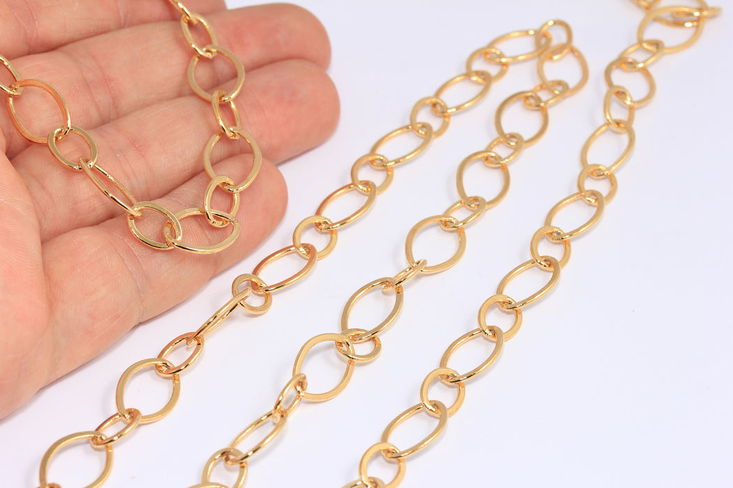 Catena a maglie ovali in oro lucido 24k da 10x15 mm, catena Rolo spessa, BXB356