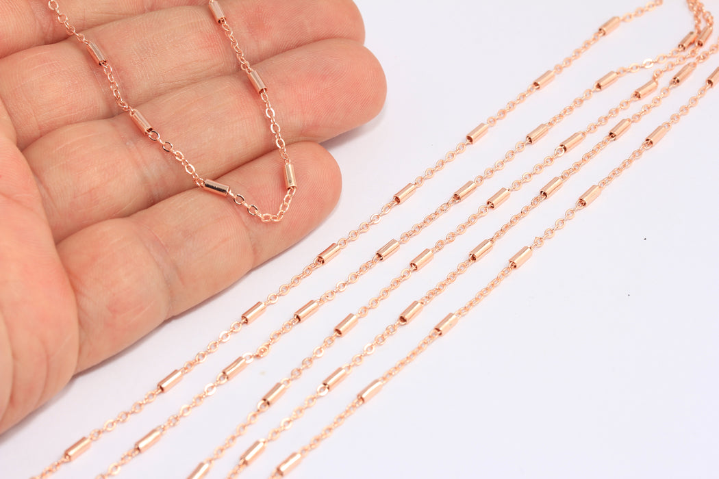 1,6mm Rose Gold Satellite Chains, Tube Bar Beaded Chain, BXB251-1