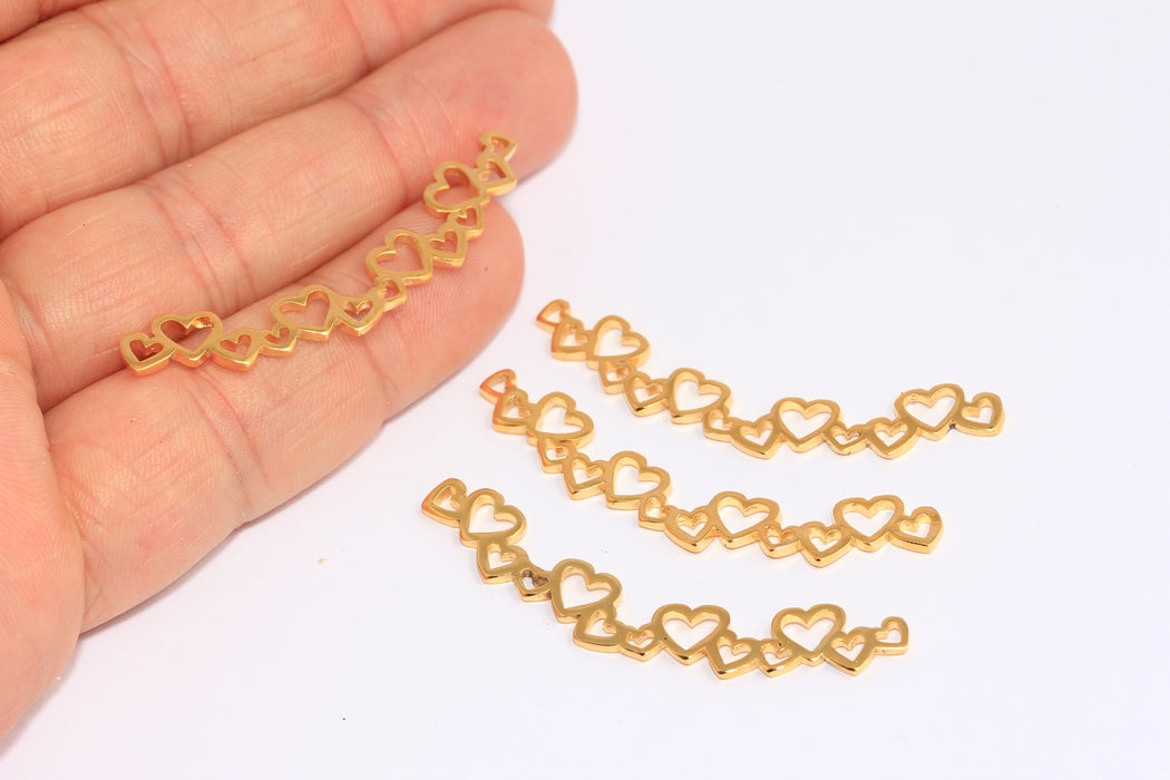 Connettore a forma di cuore in oro lucido 24k da 4,5x50 mm, ciondolo per bracciale a forma di cuore, ROSE475