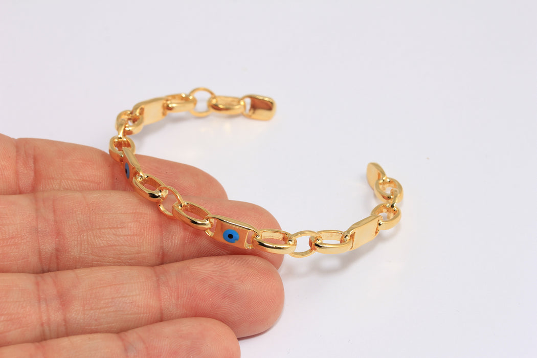 24k Shiny Gold Chain Link Bracelet, Evil Eye Bracelet Cuff, ROSE42-2