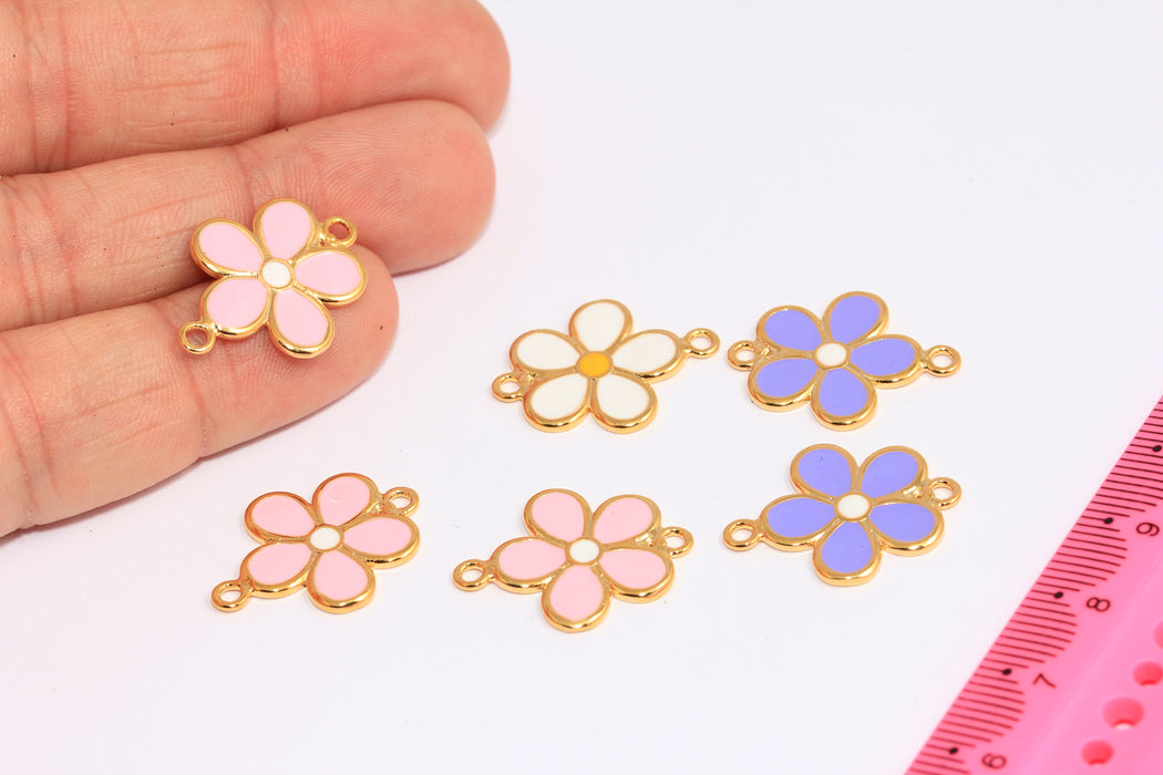 Ciondoli a forma di fiore in oro lucido 24k da 16 mm, connettore a forma di trifoglio smaltato, ROSE488