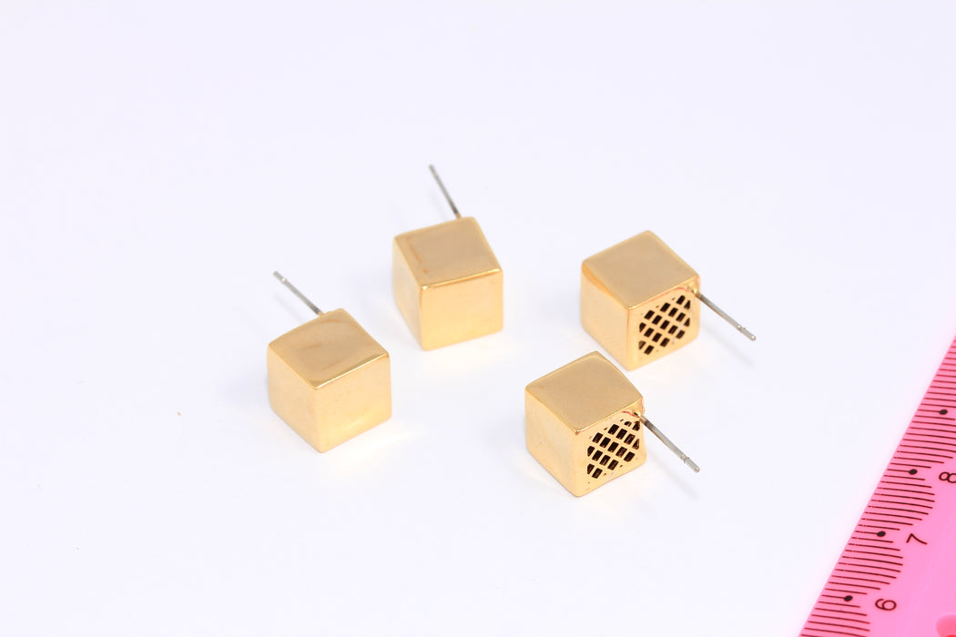 Cube Earrings, Hollow Cube Stud Earrings