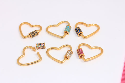 Shiny Gold CZ Heart Screw Clasp