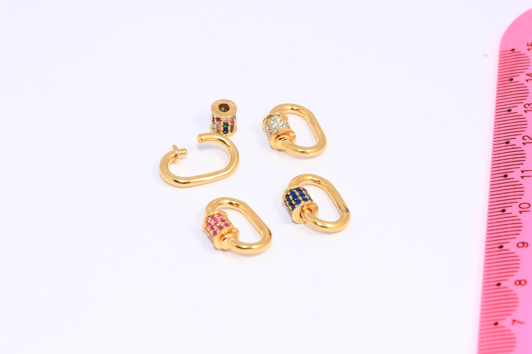 Shiny Gold CZ Oval Screw Clasp