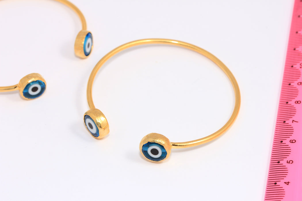 24k Shiny Gold Wire Bracelet, Enamel Evil Eye Bracelet Cuff, BXB386-1
