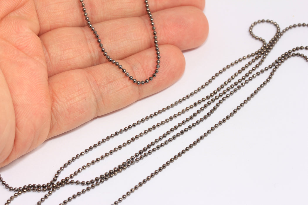 1,5mm Gunmetal Plated Ball Chain, Faceted Ball Bulk Chains BXB275