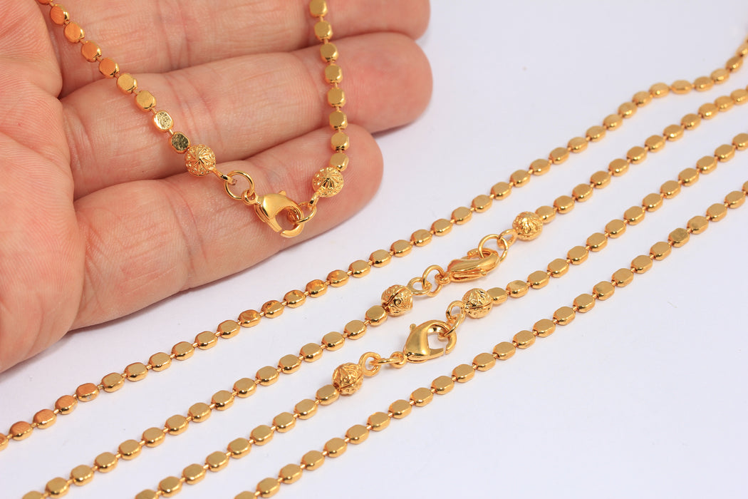 17'' 3mm 24k Shiny Gold Beaded Necklace, Ready Faceted Cube Beaded Chain, BXB329-1