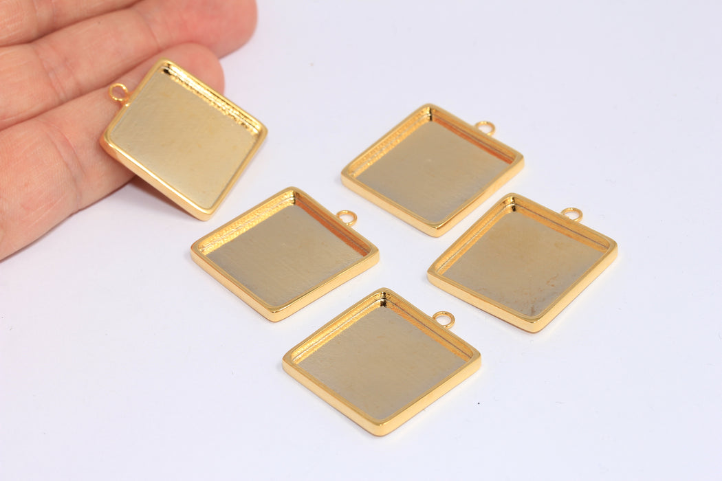 Ciondoli con montatura in oro lucido 24k, ciondolo con montatura a castone, BXB406-3