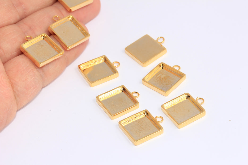 13,5mm 24k Shiny Gold Frame Charms, Bezel Frame Pendant, BXB81-8