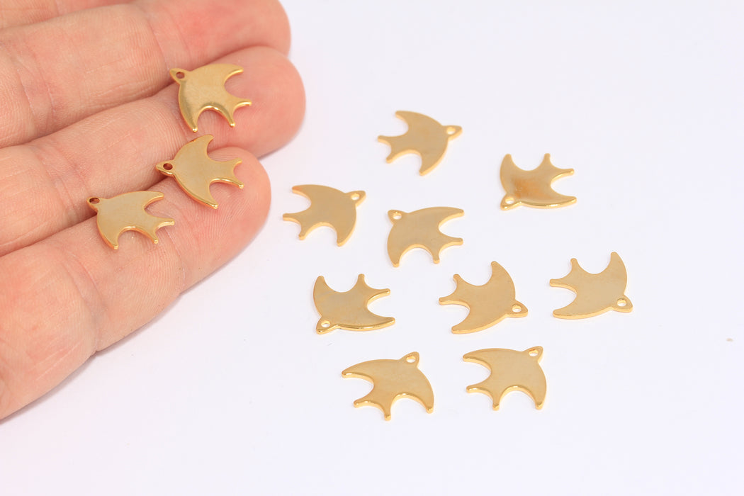 13x15mm 24K Shiny Gold Bird Charms, Bird Beads, BXB406-4