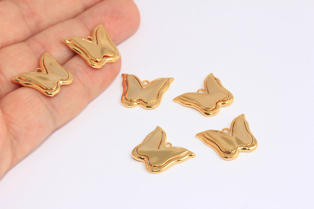 16x19mm 24k Shiny Gold Plated Butterfly Charm, Butterfly Necklace Pendant, BXB406-7
