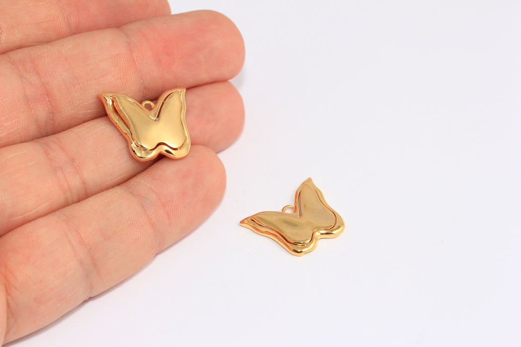 16x19mm 24 Ayar Parlak Altın Kaplama Kelebek Tılsımı, Kelebek Kolye Ucu, BXB406-7