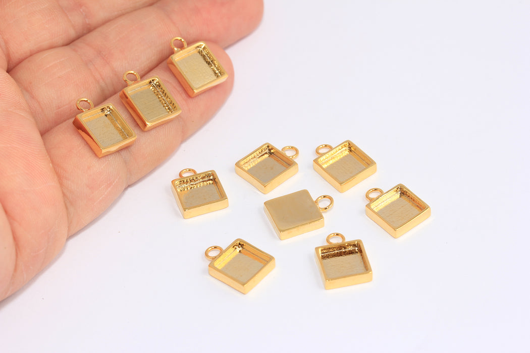 8,5 mm 24 Ayar Parlak Altın Çerçeveli Tılsımlar, Çerçeveli Kolye, BXB406-5