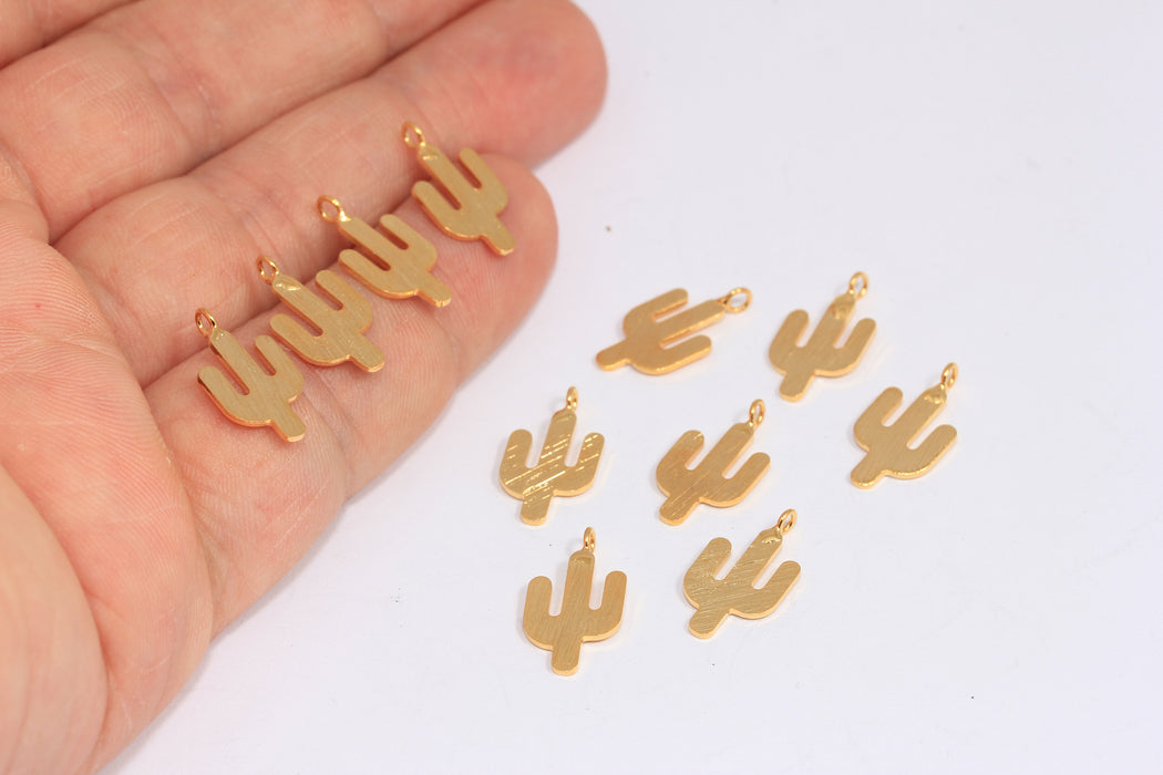 9x14mm 24k Shiny Gold Cactus Charms, Cute Cactus Disc Beads, BXB387-5