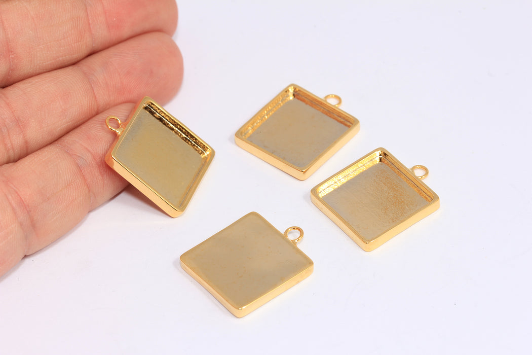 18mm 24k Shiny Gold Frame Charms, Bezel Frame Pendant, BXB387-1