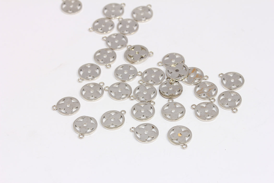 Ciondoli a forma di fiore placcati in rodio da 9,5 mm, graziose perline a forma di moneta a forma di fiore, BXB387-4