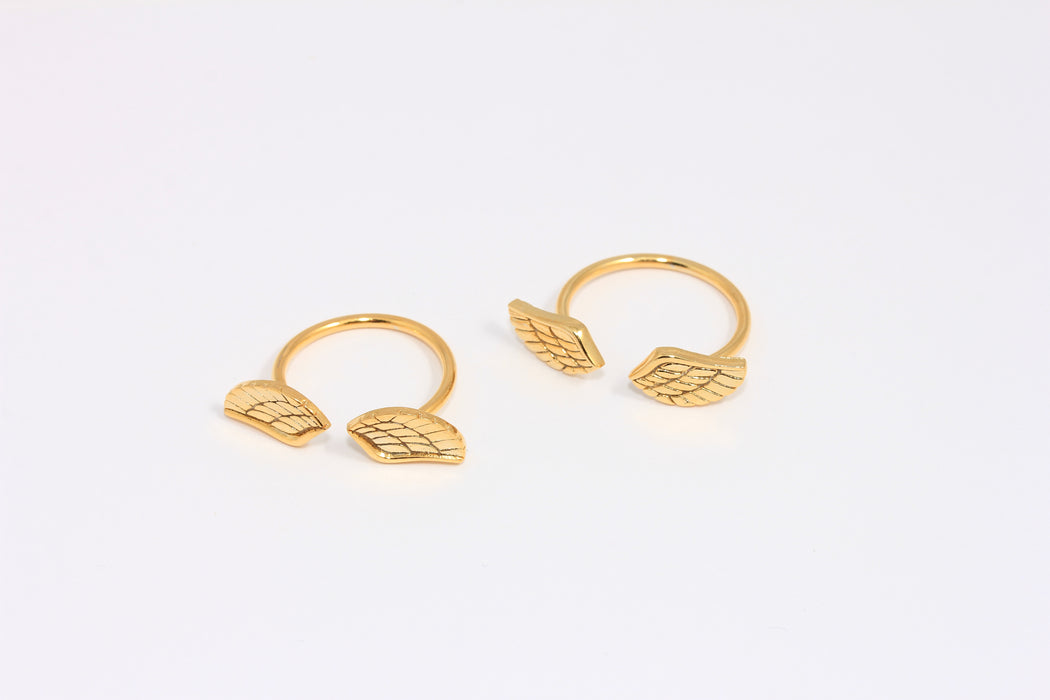 17-18mm 24k Shiny Gold Wings Rings, Open Angel Wing Bar Ring, ROSE62