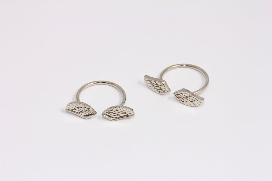 17-18mm Rhodium Plated Wings Rings, Open Angel Wing Bar Ring, ROSE69
