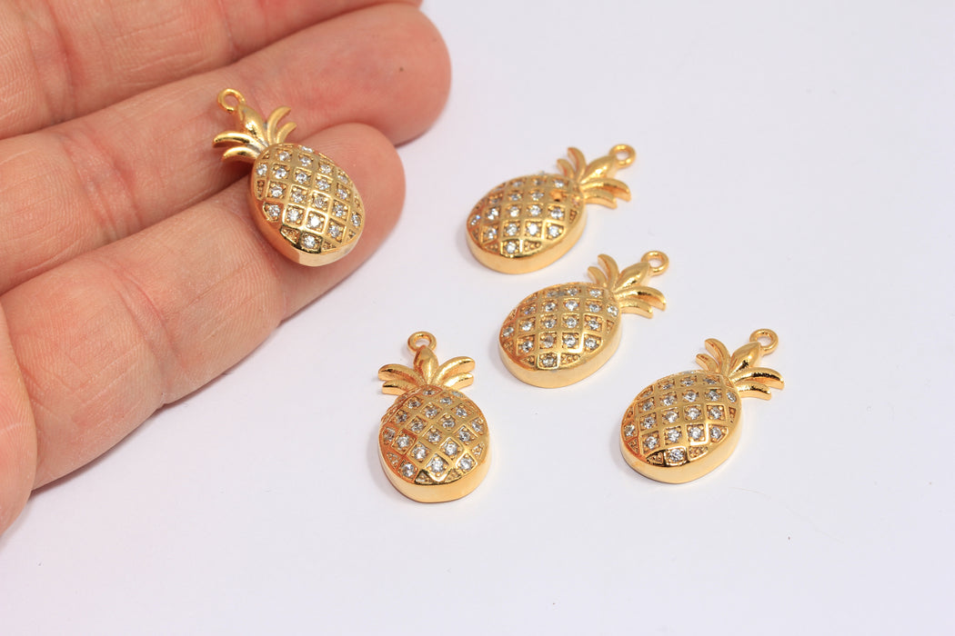 12x21mm 22 ayar Parlak Altın CZ Ananas Takıları, Mikro Döşeme Ananas Boncukları, ZRCN666