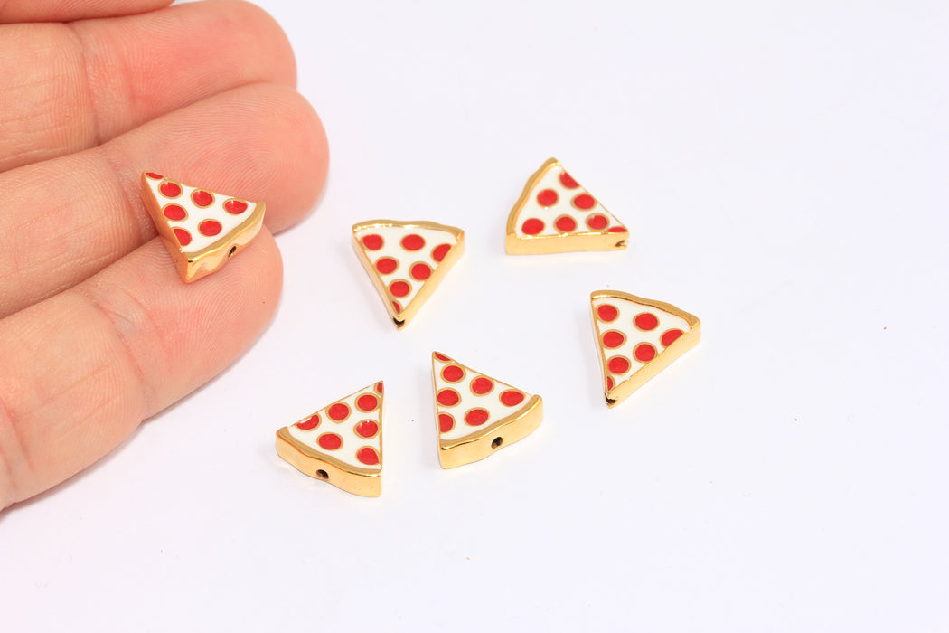13 mm 24 ayar Parlak Altın Pizza Takıları, Emaye Pizza Takıları, BXB154-1
