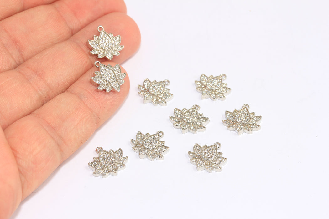 CZ Lotus Charms, Micro Pave Lotus Beads