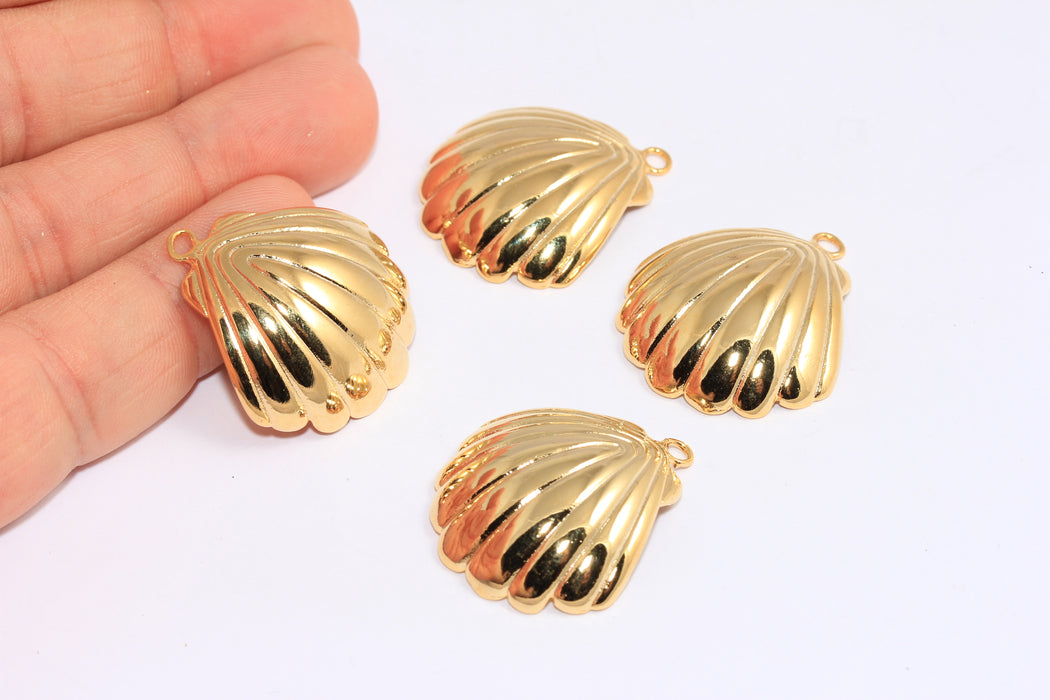 28x29mm 24k Shiny Gold Sea Shell Charm, Seashell Pendant, BXB154-6