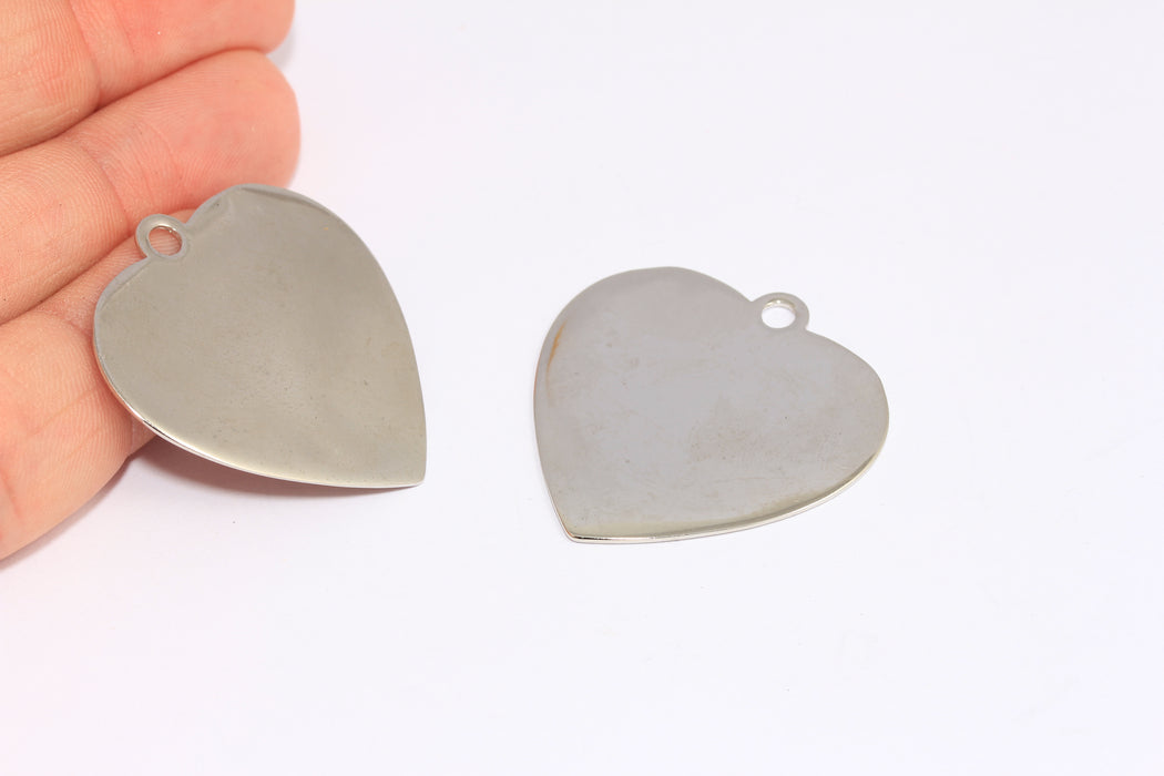 35mm Rhodium Plated Heart Medallion, Heart Stamping Disc Charms, BXB154-3