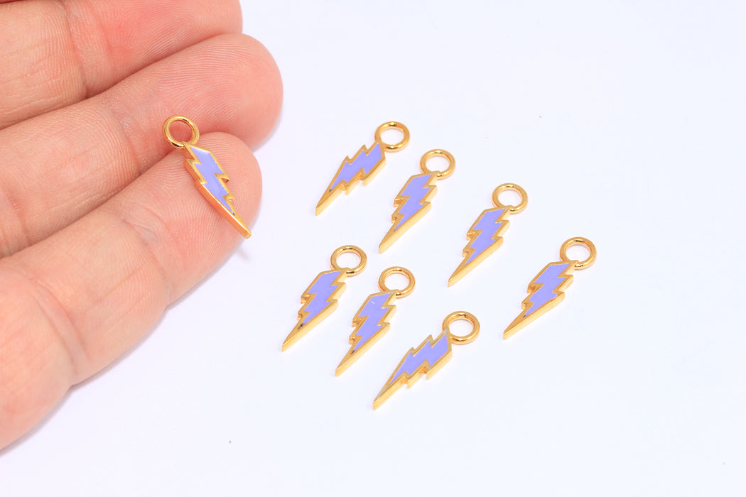 5x20mm 24k Shiny Gold Charms, Purple Enamel Lightning Charm, BXB286-4