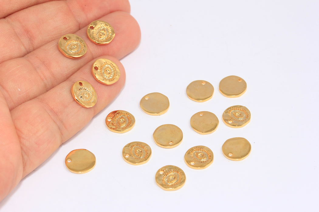 10mm 24k Shiny Gold Sun Eye Coin Beads, Evil Eye Sun Charms, BXB286-2