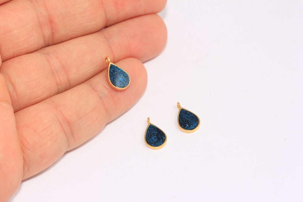 8x13mm 24k Shiny Gold Drop Charms, Night Blue Enamel Teardrop Charms, BXB286-1