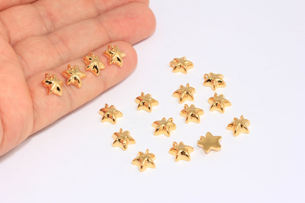 9 mm 24 Ayar Parlak Altın Yıldız Takılar, Mini Yıldız Bilezik Boncukları, BXB175-8