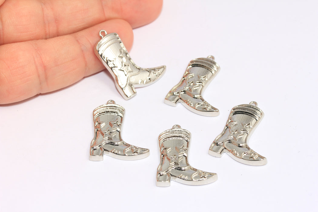 Ciondoli per stivali placcati in rodio 20x24 mm, ciondoli per stivali da cowboy, BXB307-6