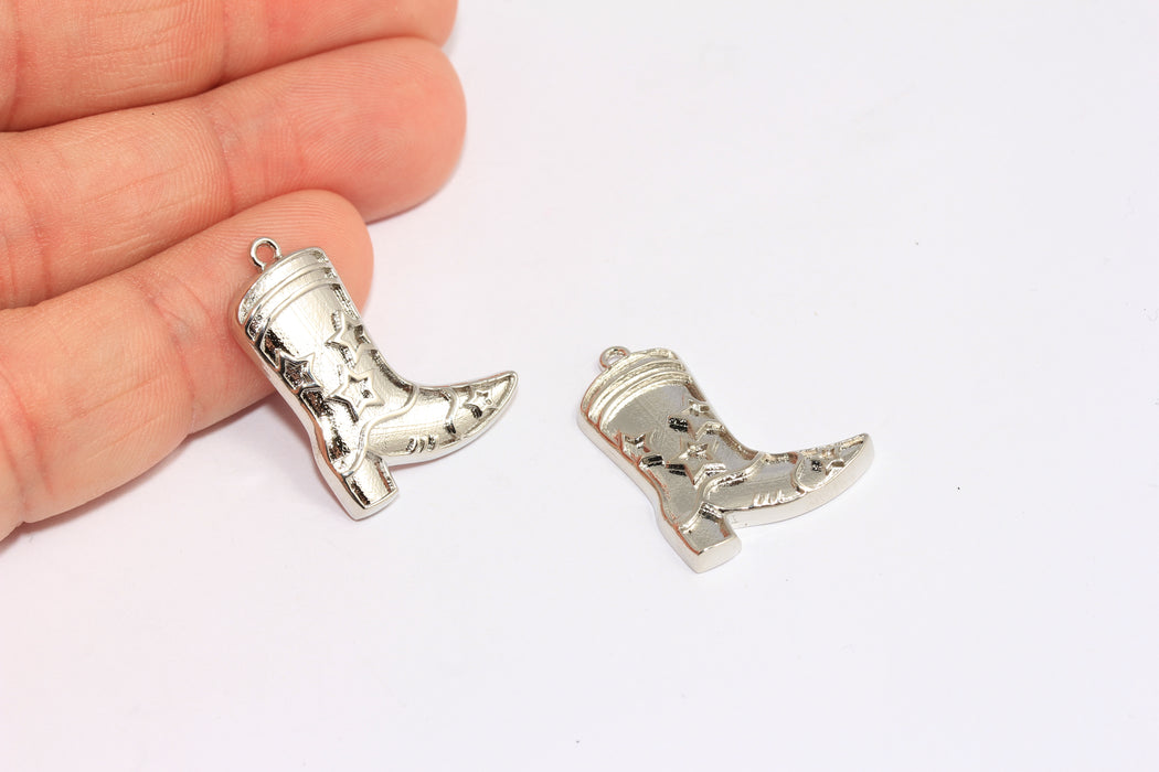 20x24mm Rhodium Plated Boot Charms, Cowboy Boots Charms, BXB307-6
