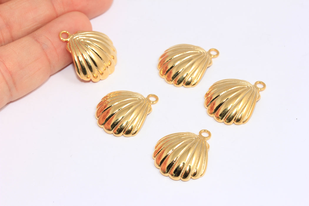 20mm 24k Shiny Gold Sea Shell Charm, Seashell Pendant, BXB387-8